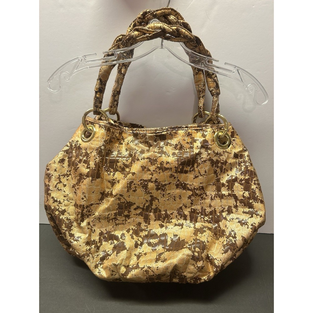 Gold Metallic Oversized Bag Braided Handle Gold Metallic Snakeskin Hobo Purse